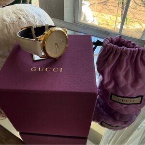 Gucci Gold-Tone Watch with White Strap